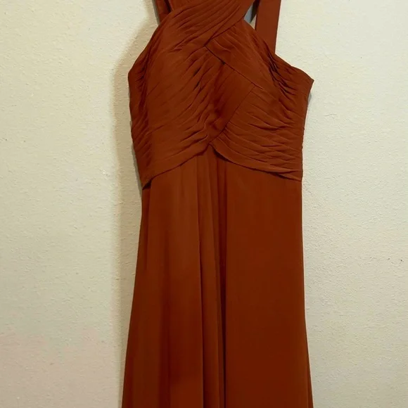 Azazie Wide Strap Shoulder Terracotta Dress. Rouged bodice with lining.  Size C - Picture 2 of 5